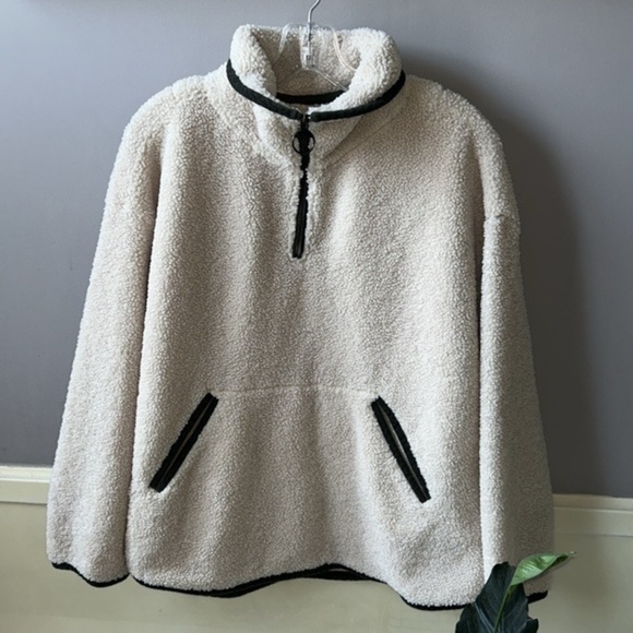 Barbour       popover fleece size 8 cream‎ color olive green accents - Picture 1 of 11